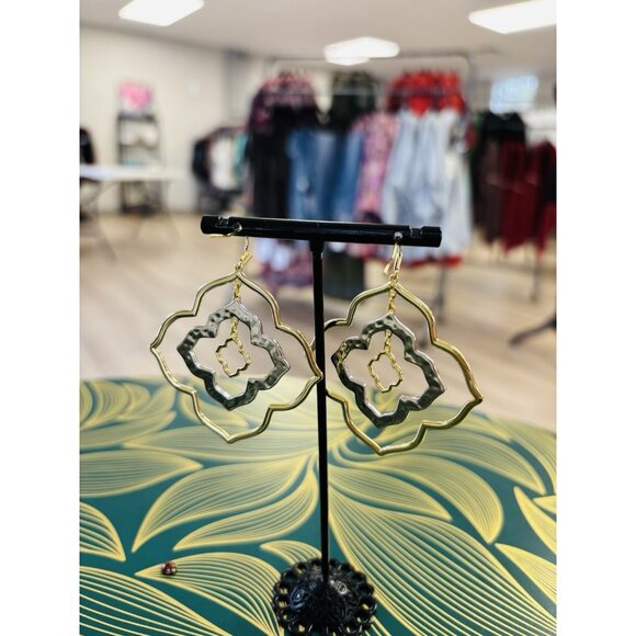 Kendra Scott Darenda Gold And Silver Logo Large Statement Earrings - Picture 4 of 4